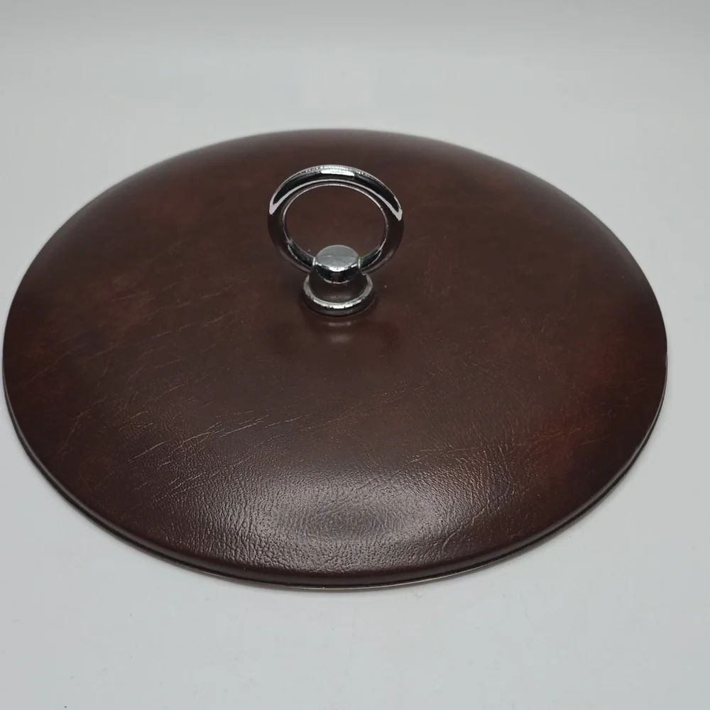 Vintage MCM Ice Bucket Brown Vinyl With Handle And Bar Tools Mid Century